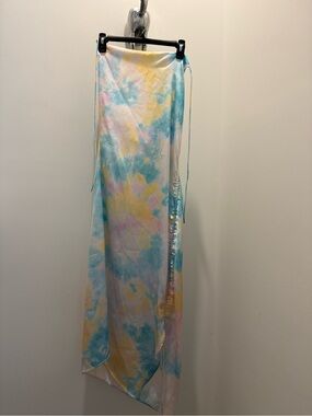 Zara Halter Pastel Tie-Dye Satin Dress in Blue, Yellow, Pink